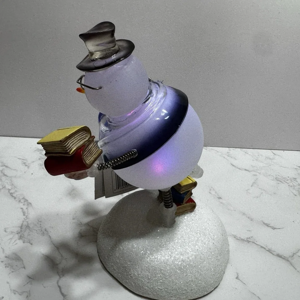 LED Snowman Librarian Professor Books figurine Changing Colours Christmas Decor